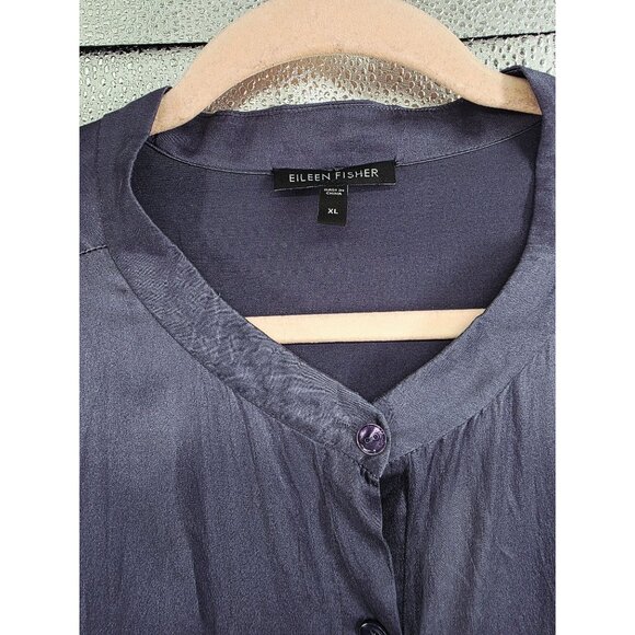 Eileen Fisher Stretch Silk Long Sleeve Button-Front Duster Cardigan XL Periwinkl - Picture 2 of 6